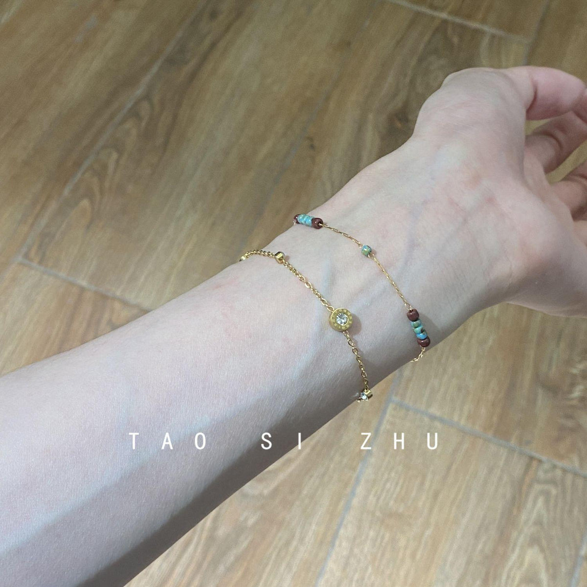 [No Fading] Mint Mambo Vintage Titanium Steel Beaded Bracelet High-Grade Niche Contrast Color Bracelet