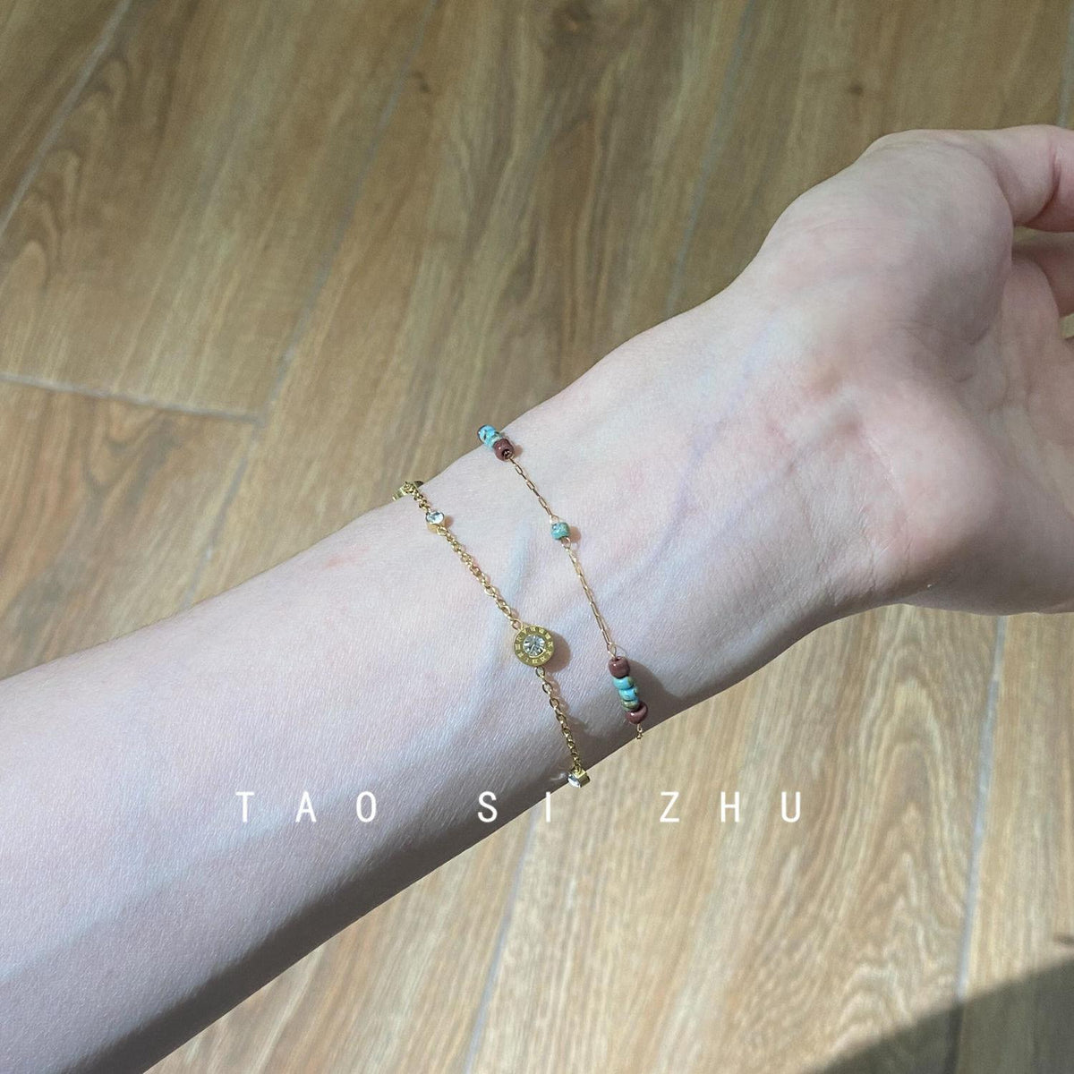 [No Fading] Mint Mambo Vintage Titanium Steel Beaded Bracelet High-Grade Niche Contrast Color Bracelet