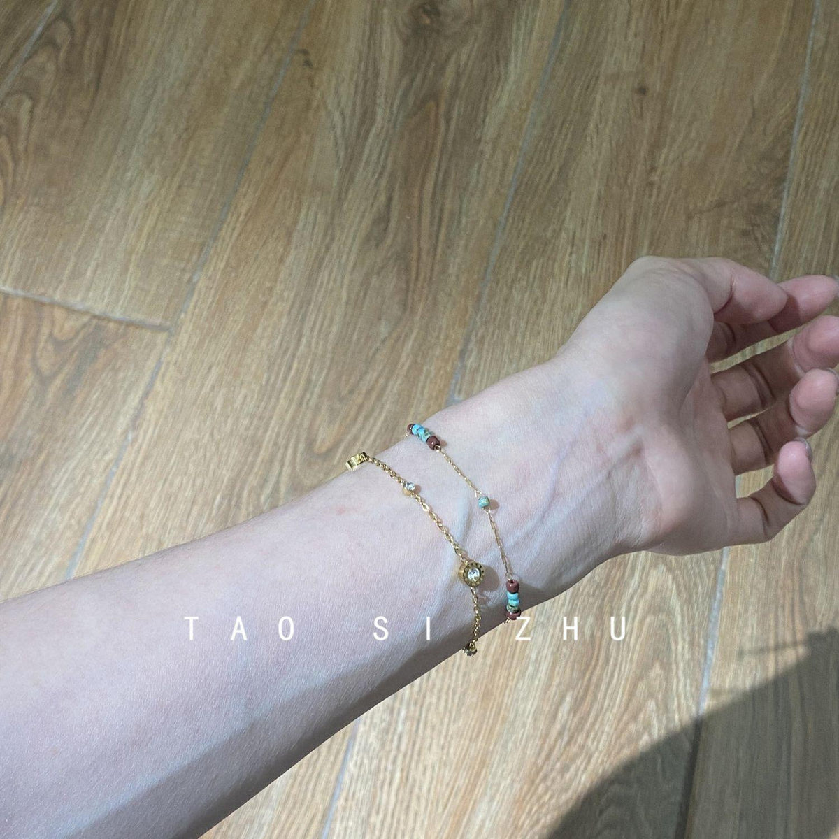 [No Fading] Mint Mambo Vintage Titanium Steel Beaded Bracelet High-Grade Niche Contrast Color Bracelet
