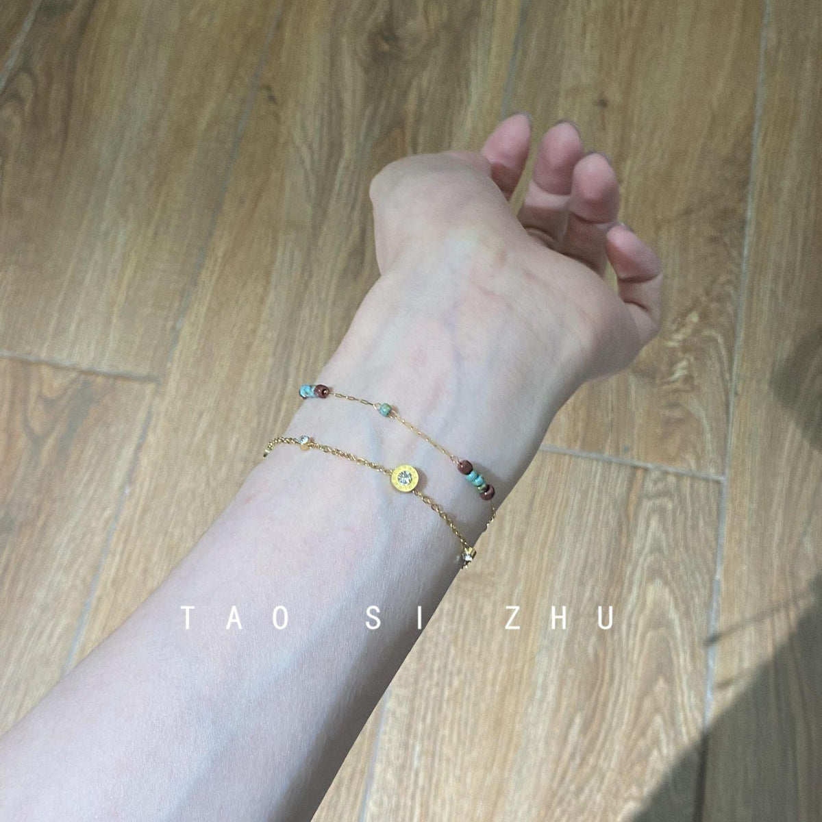 [No Fading] Mint Mambo Vintage Titanium Steel Beaded Bracelet High-Grade Niche Contrast Color Bracelet