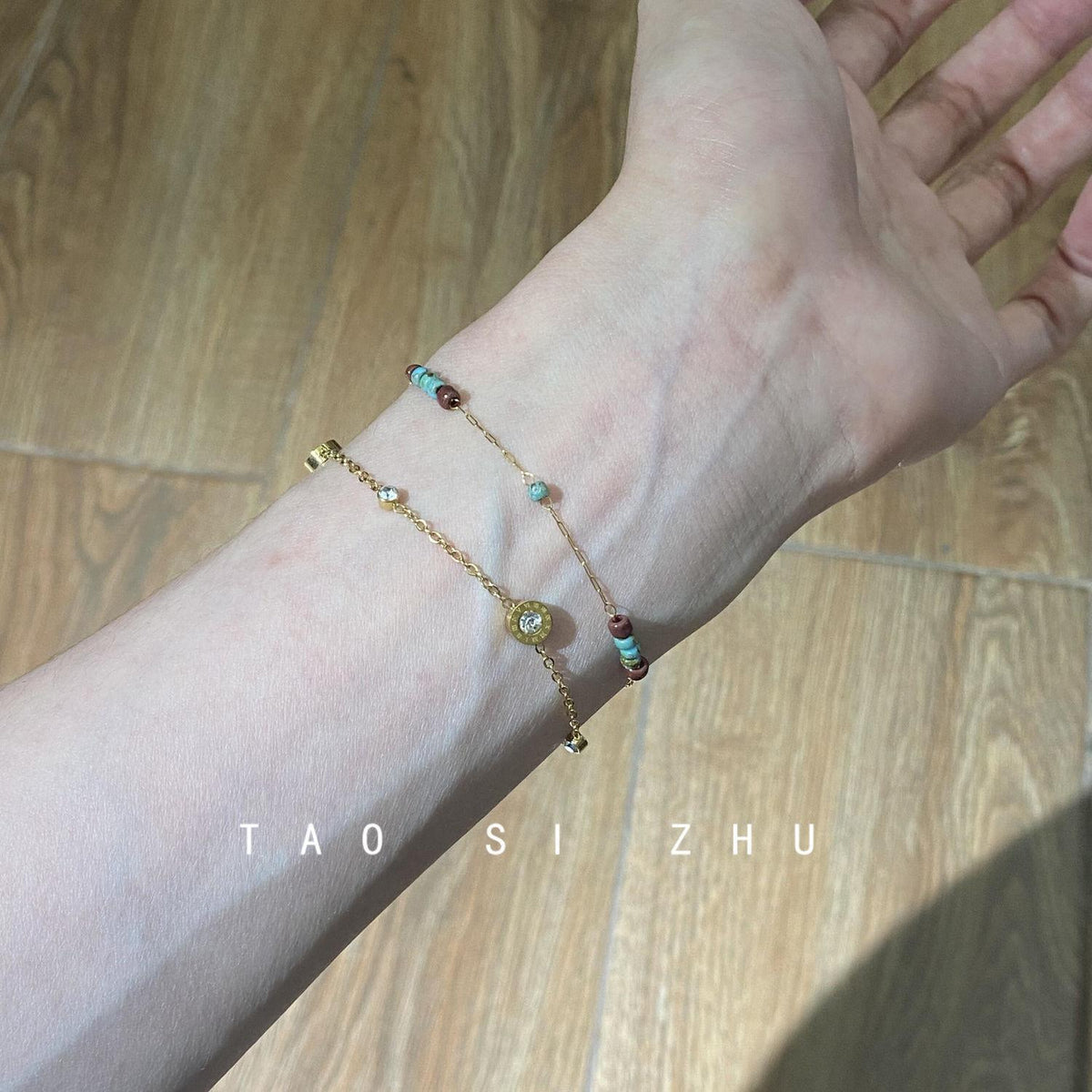 [No Fading] Mint Mambo Vintage Titanium Steel Beaded Bracelet High-Grade Niche Contrast Color Bracelet