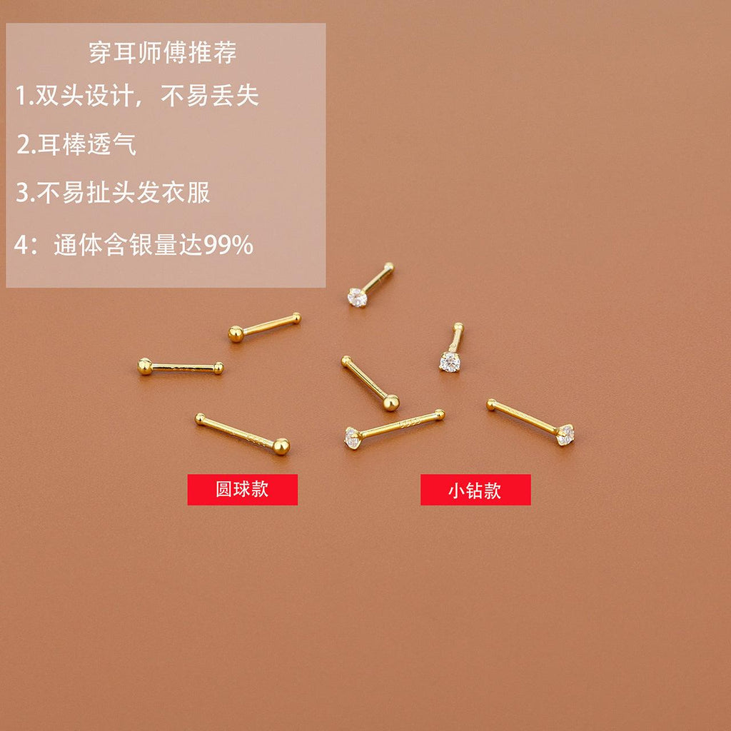 S999 Sterling Silver Stud Earrings Women's Football Silver Earplugs-Free Ear Bone Nails Four-Claw Pick-Free Small Earrings Earrings Ear Stick Ear Piercing