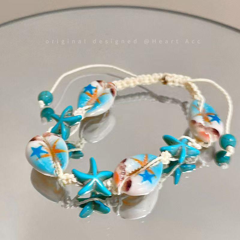Seaside Holiday Natural Style Starfish Shell Bracelet Conch Shell Rice Beads Bracelet Small Fresh Temperament Rice Beads Bracelet