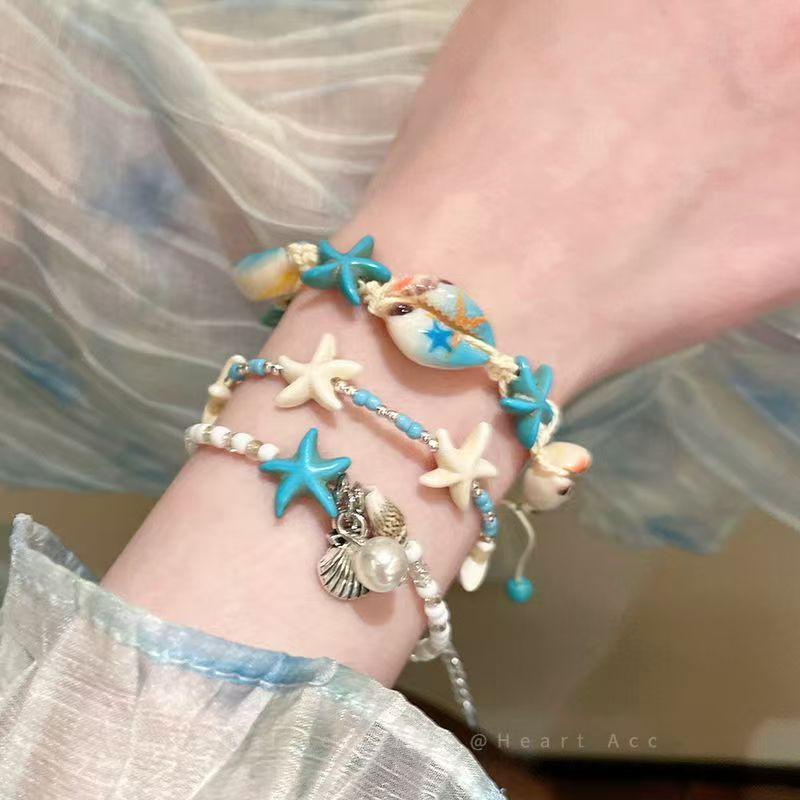 Seaside Holiday Natural Style Starfish Shell Bracelet Conch Shell Rice Beads Bracelet Small Fresh Temperament Rice Beads Bracelet