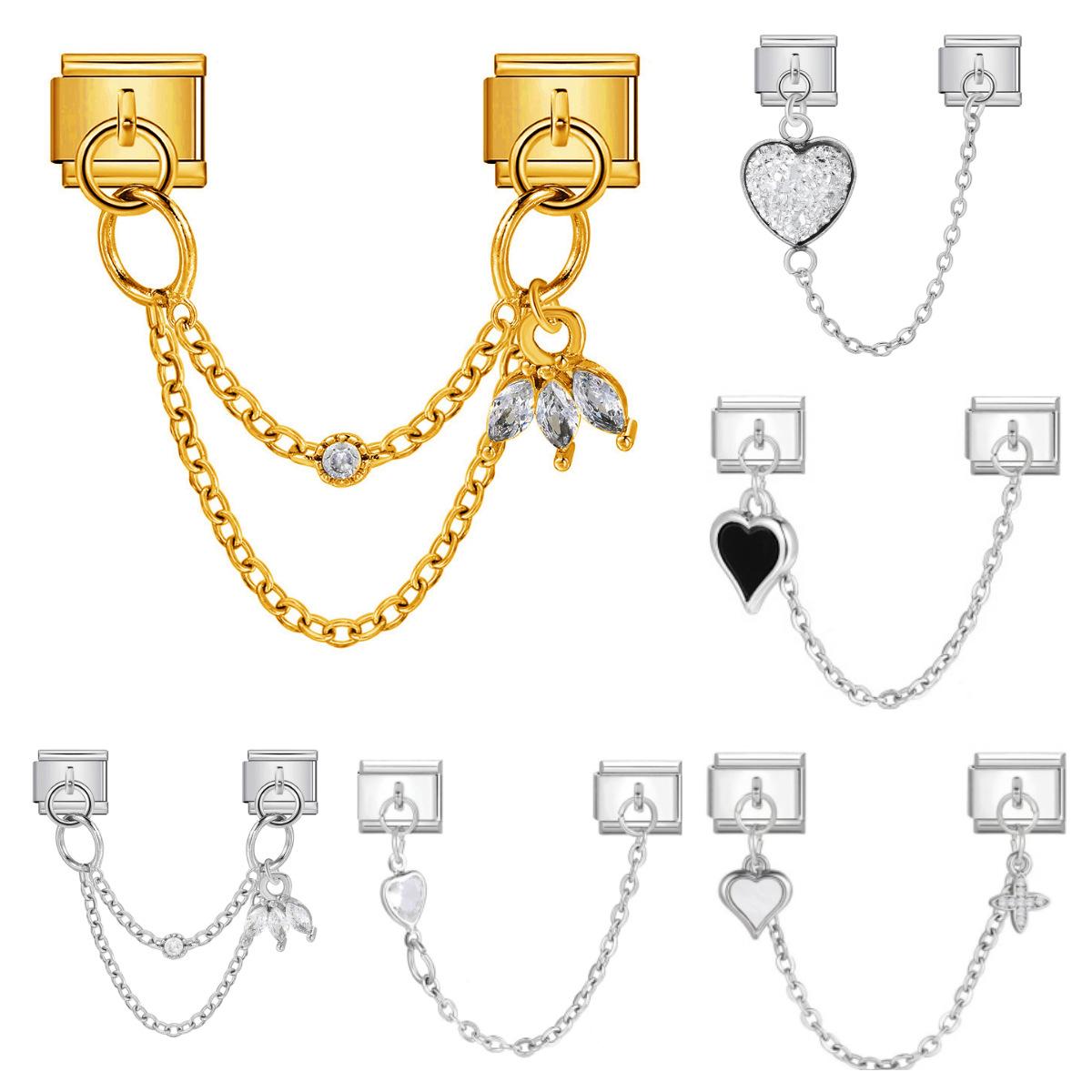 Double Hook Italian Module Bracelet Heart-Shaped Pendant Chain Stitching Titanium Steel Strap Chain Creative DIY Bracelet