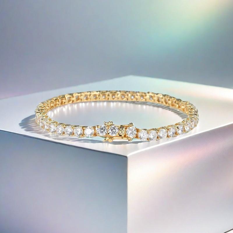 Cross-Border Simple High-Grade Tennis Bracelet Full Diamond Zirconia Titanium Steel Bracelet Men's and Women's Non-Fading Jewelry Bracelet