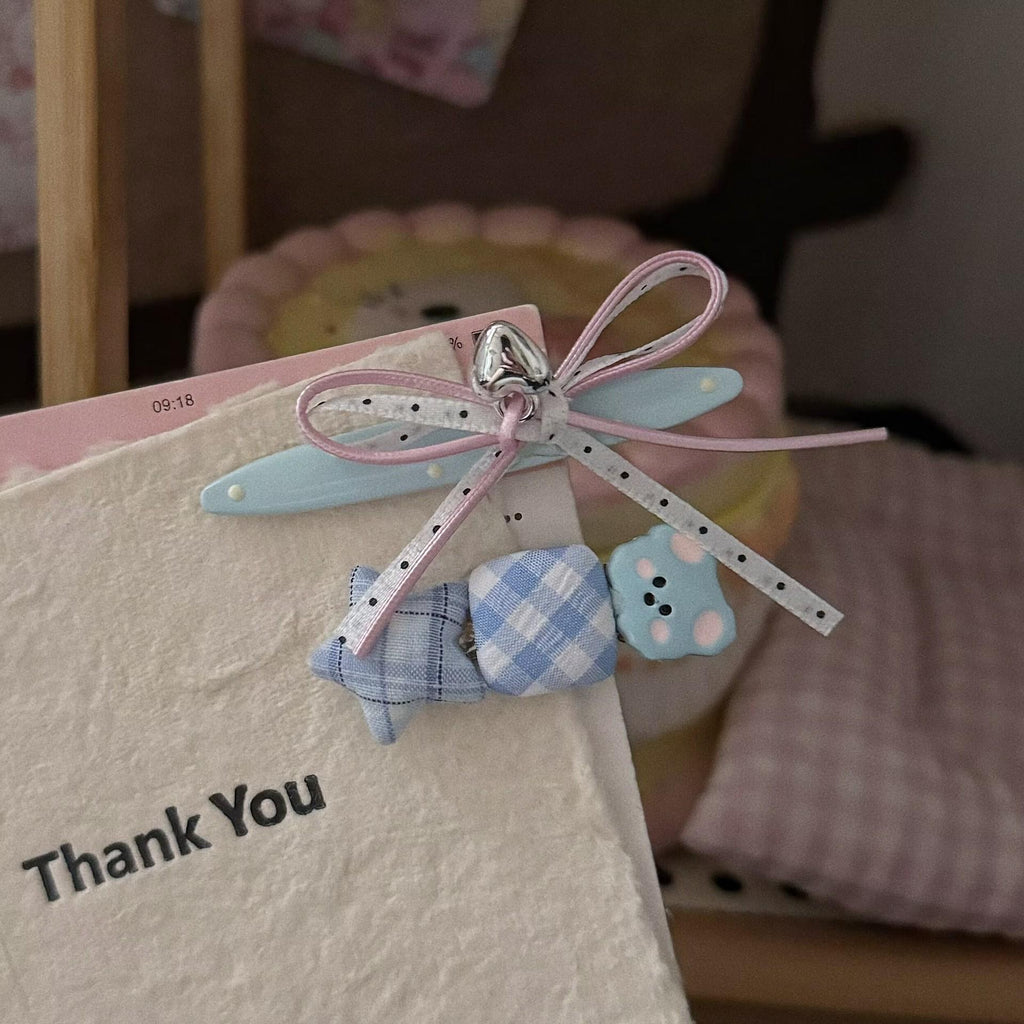 Summer Fresh Cream Blue Bear Plaid Star Hairpin Cartoon Sweet Girl Style Duckbill Clip Hairpin Hair Accessories