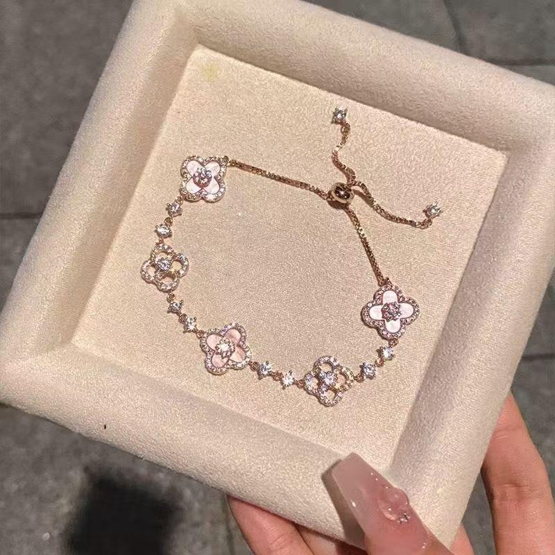 Spring Flower Oath Pink Small Flower Bracelet Micro-Inlaid Gold Sense Adjustable Niche Design Exquisite Bracelet for Women