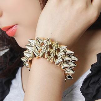 Punk Rivet Bracelet Foreign Trade Cross-Border Handsome Dance Accessories European and American Hip Hop Retro Fashion Elastic Wide Bracelet