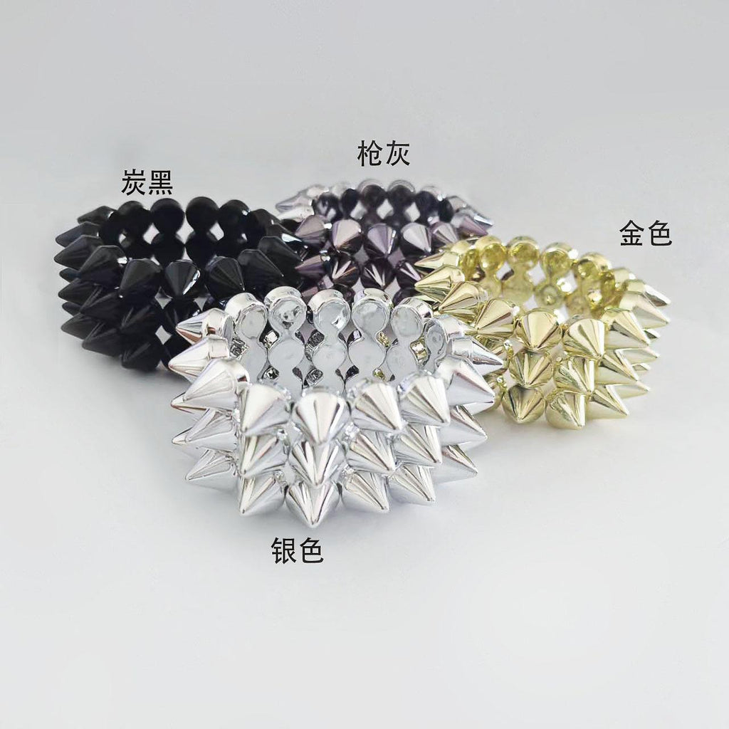Punk Rivet Bracelet Foreign Trade Cross-Border Handsome Dance Accessories European and American Hip Hop Retro Fashion Elastic Wide Bracelet