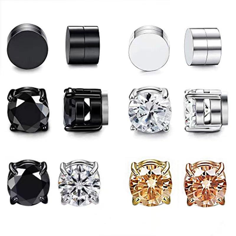 Amazon Same Style Non-Pierced Magnet Ear Clip Magnetic Suction Earrings Imitation Zircon Fake Earrings Unisex Fashion Ear Studs