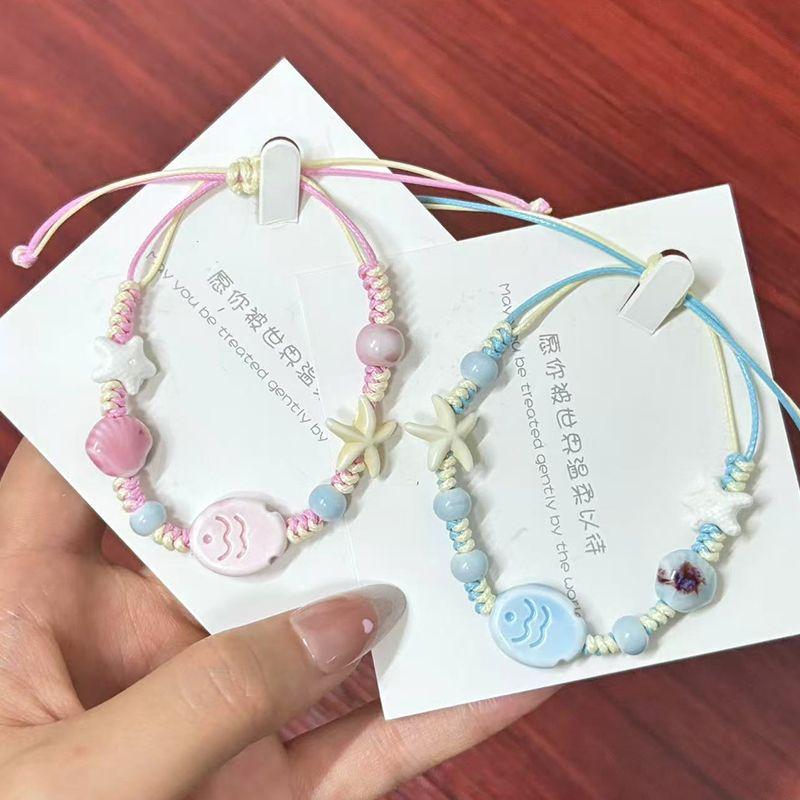 New Starfish Shell Ceramic Fish Sky Blue Hand-Woven Bracelet Cute Fresh Gift for Girlfriend