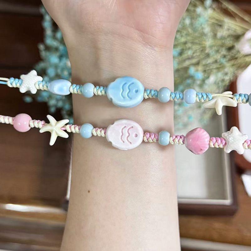 New Starfish Shell Ceramic Fish Sky Blue Hand-Woven Bracelet Cute Fresh Gift for Girlfriend