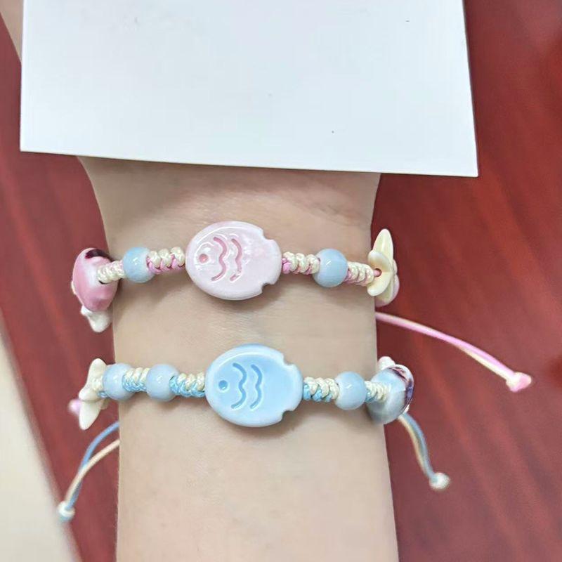 New Starfish Shell Ceramic Fish Sky Blue Hand-Woven Bracelet Cute Fresh Gift for Girlfriend