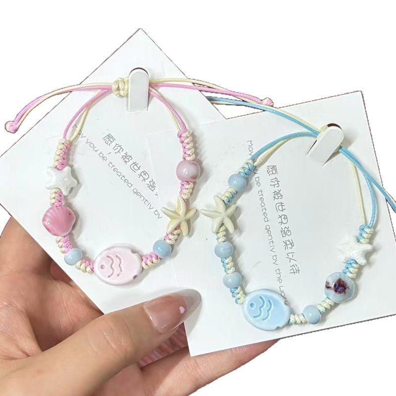 New Starfish Shell Ceramic Fish Sky Blue Hand-Woven Bracelet Cute Fresh Gift for Girlfriend