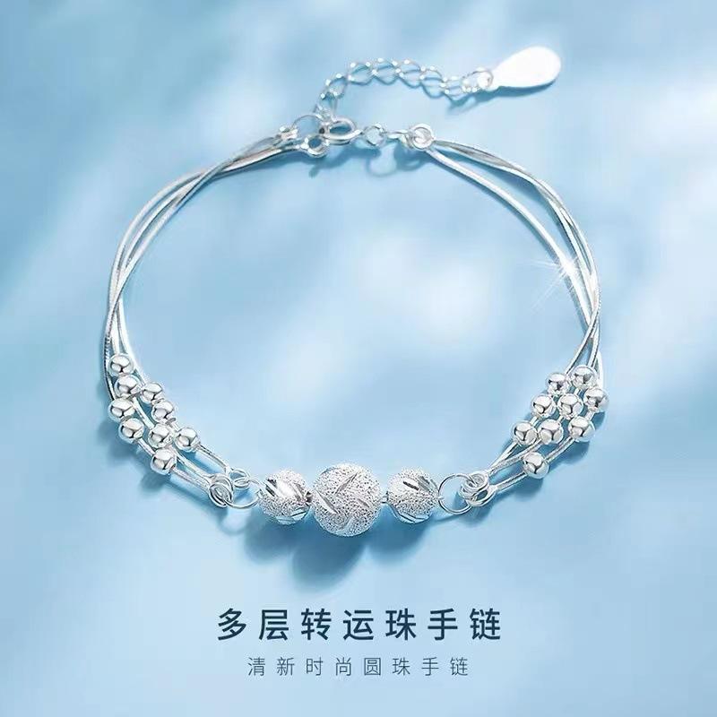Sansheng Sanshi Bracelet Lucky Beads Bracelet 2023 New Gift for Girlfriend Multi-Layer Silver Bracelet Wholesale