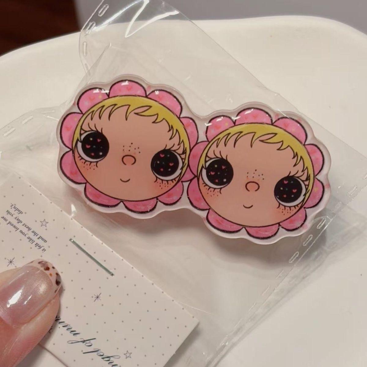 Xiaoyu Yuyu Big Eye Girl Hairpin Girl's Heart Side Clip Ins Style Cartoon Bangs Clip Cute Popular Hair Accessories