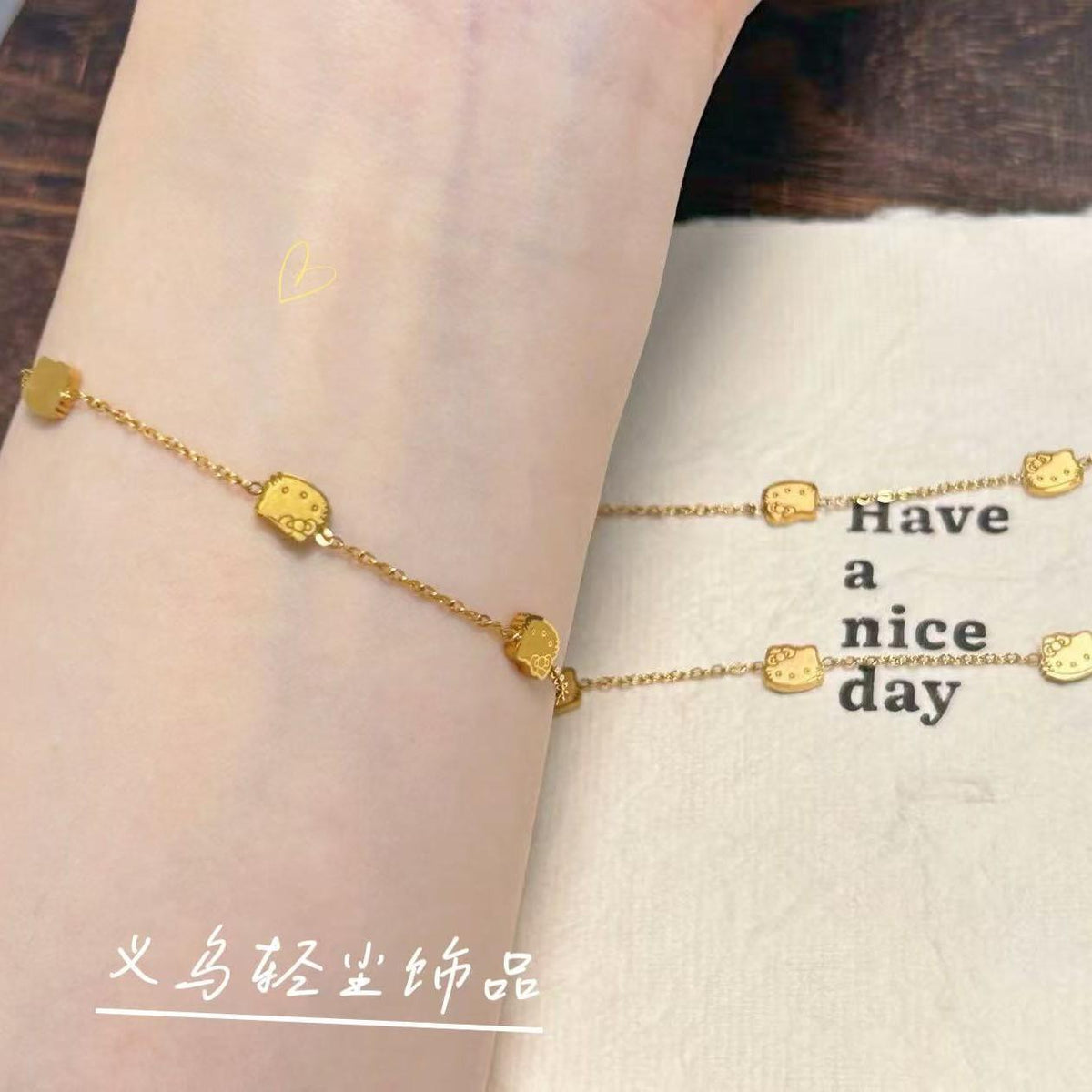 [Bath Can Be Brought without Fading] KT Cat Bracelet Light Luxury Temperament Bracelet High-Grade Fashion All-Match Titanium Steel Bracelet