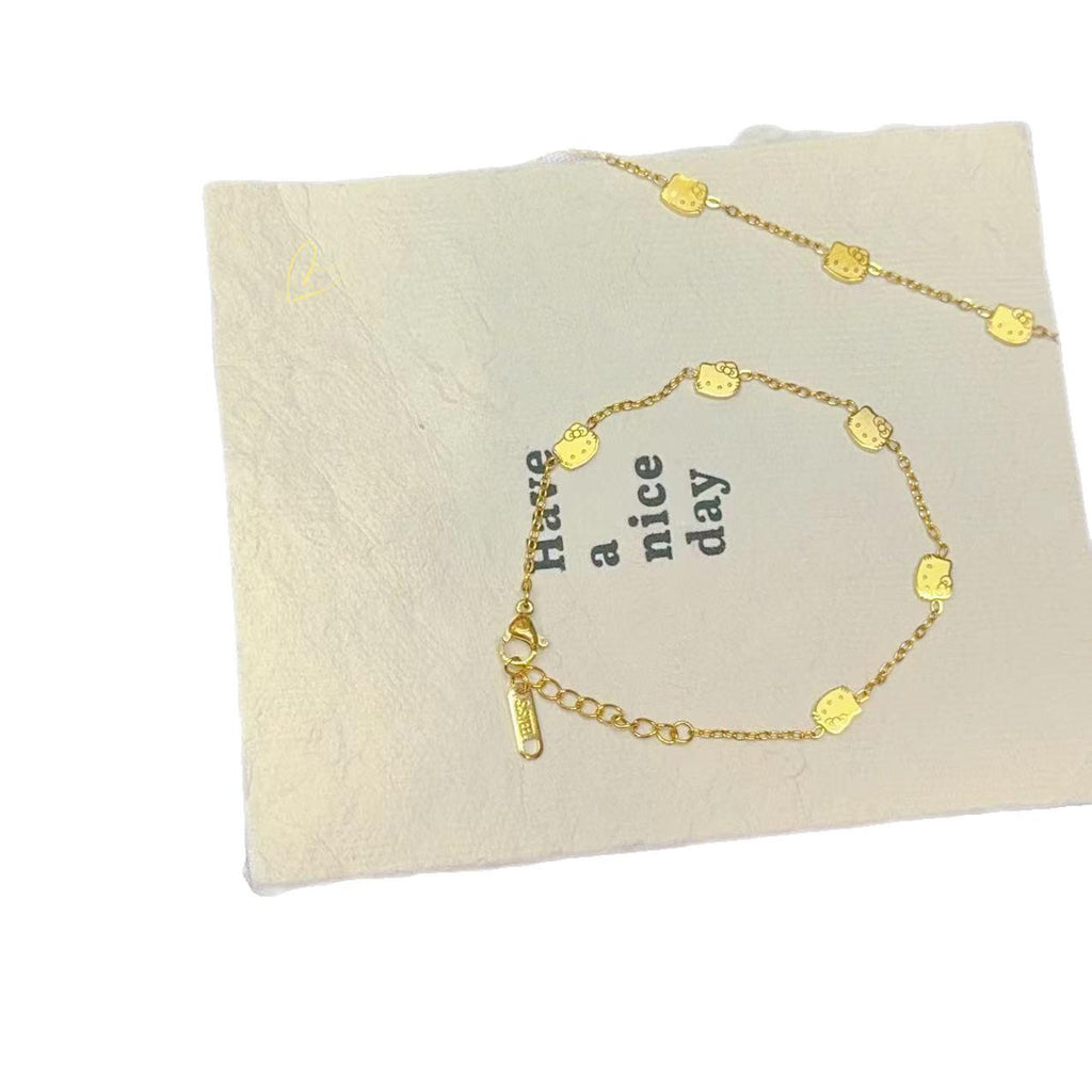 [Bath Can Be Brought without Fading] KT Cat Bracelet Light Luxury Temperament Bracelet High-Grade Fashion All-Match Titanium Steel Bracelet
