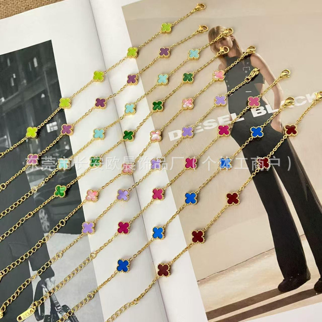 SOURCE Factory Spot 9mm Clover Light Luxury Bracelet Vacuum Plating 18K Real Gold Craft Does Not Fade