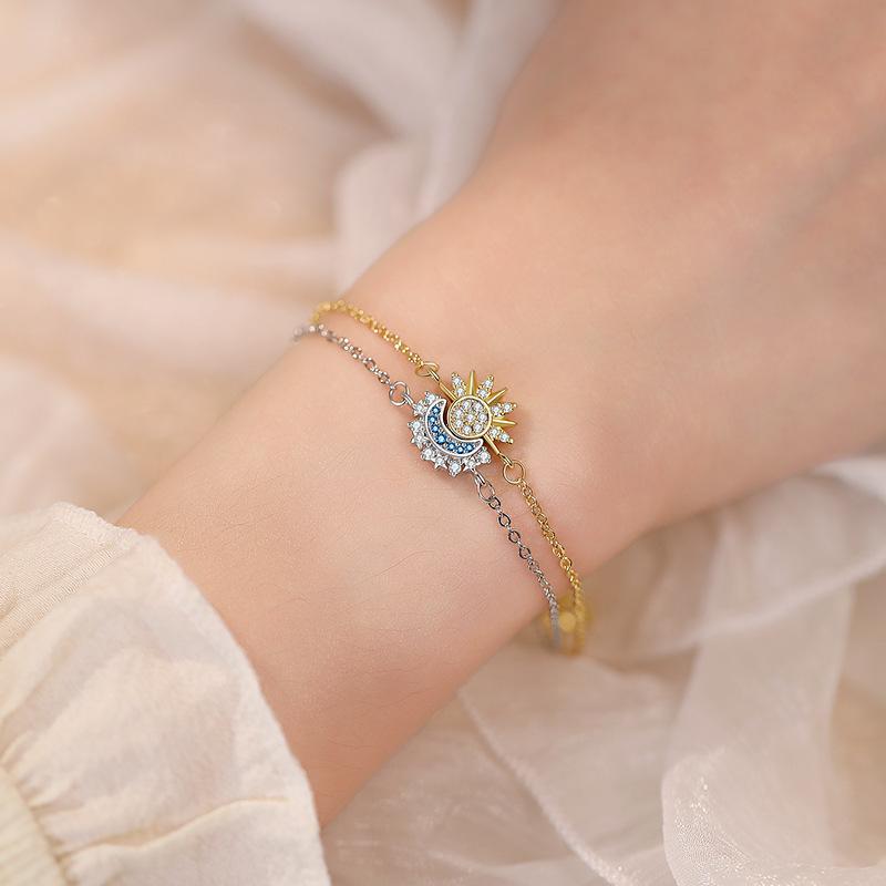 Hot Sale Popular Sun and Moon Inlaid Zirconium Bracelet Couple Fashion One Male and One Female Jewelry Sun and Moon Trendy Bracelet Wholesale