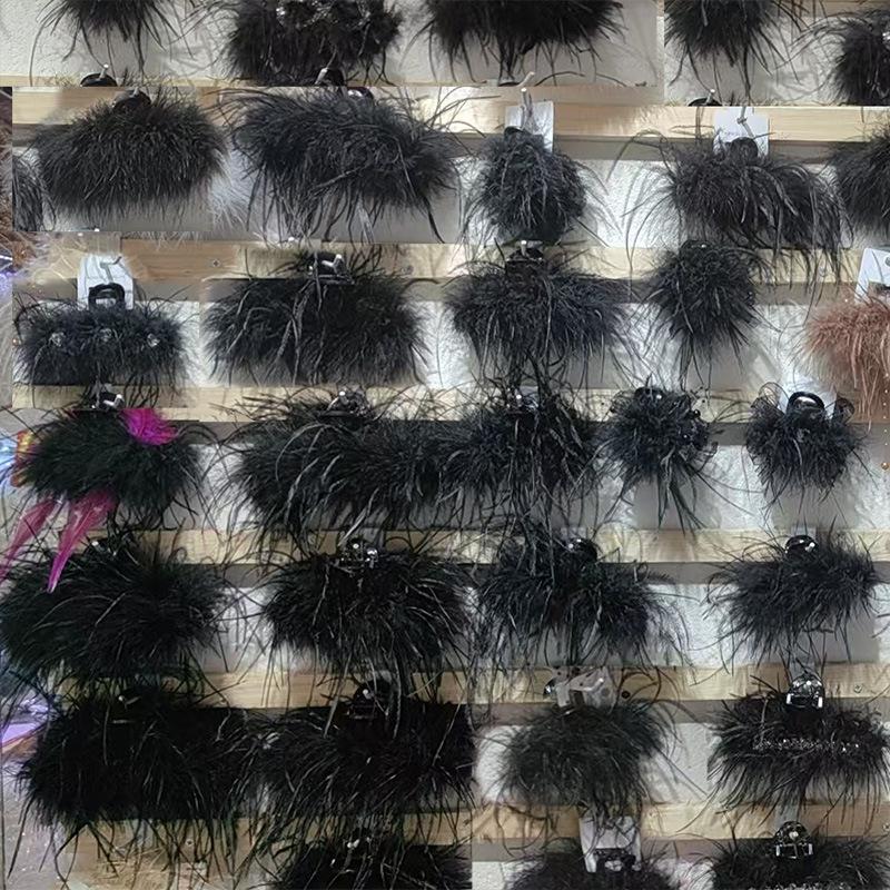 Super Long Encryption Ostrich Feather Grip Multi-Wool Oversized Shark Clip High-Grade Hair Accessories Fur Hairpin Large Amount of Hair