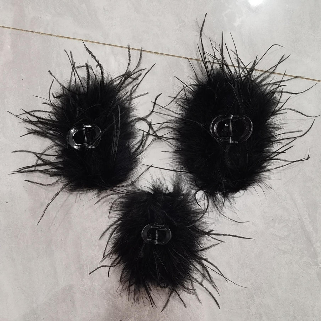 Super Long Encryption Ostrich Feather Grip Multi-Wool Oversized Shark Clip High-Grade Hair Accessories Fur Hairpin Large Amount of Hair