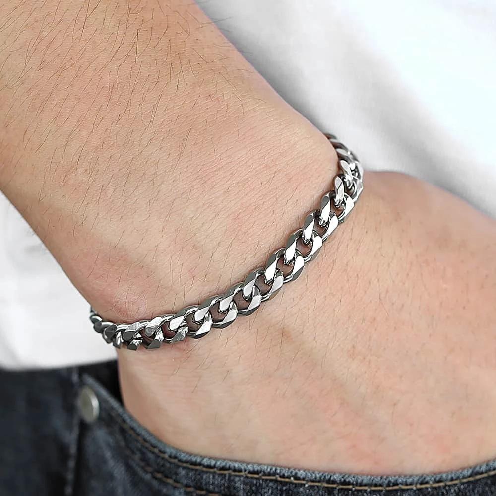 Cross-Border Titanium Steel Non-Fading Bracelet Men's Vacuum Plated Trendy Hip Hop Cuban Chain Women's Stainless Steel NK Chain Accessories Jewelry
