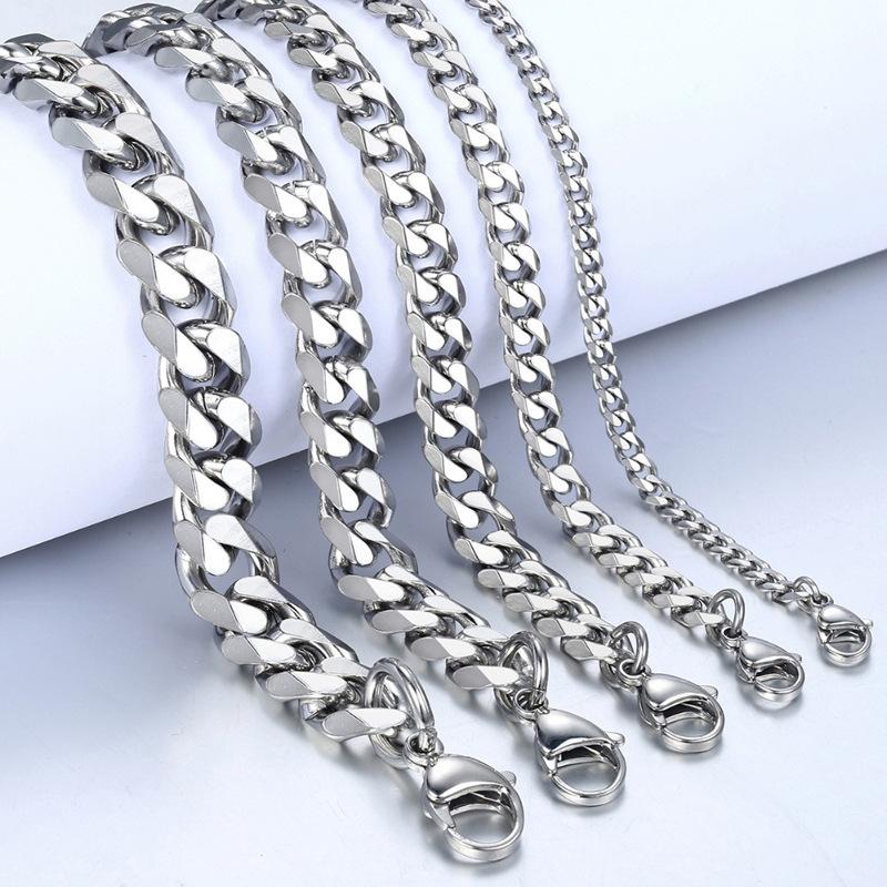 Cross-Border Titanium Steel Non-Fading Bracelet Men's Vacuum Plated Trendy Hip Hop Cuban Chain Women's Stainless Steel NK Chain Accessories Jewelry