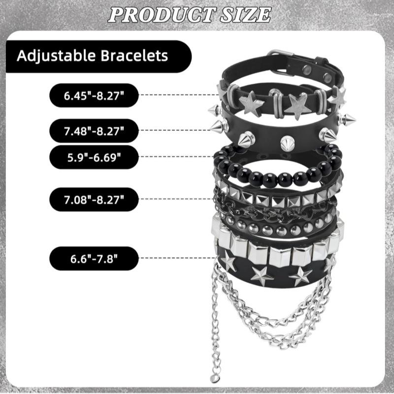 European and American Cross-Border Punk Style Gothic Multi-Layer Pointed Rivet Leather Bracelet Five-Piece Bracelet Bracelet Jewelry Wholesale