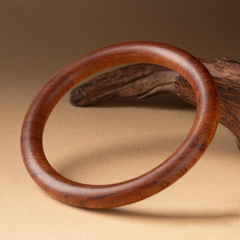 Natural Peach Wood Bracelet Female Sandalwood Red Wood round Bar Plain Ring Wooden Bracelet Simple National Style Chaise Bracelet Light Luxury Wenwan Jewelry