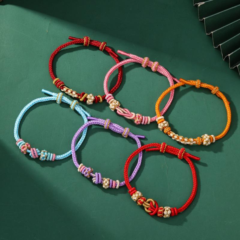 Ethnic Style Bracelet Eight-Strand Woven Dimple Knot Peach Blossom Bracelet Niche Hand-Woven Semi-Finished Bracelet Gift Wholesale