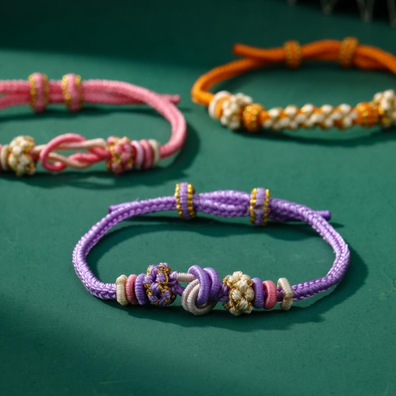 Ethnic Style Bracelet Eight-Strand Woven Dimple Knot Peach Blossom Bracelet Niche Hand-Woven Semi-Finished Bracelet Gift Wholesale