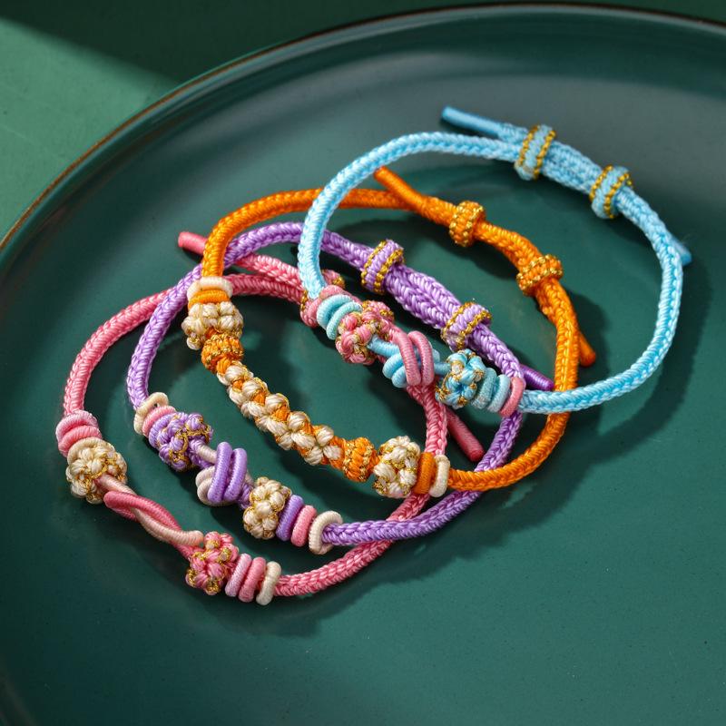 Ethnic Style Bracelet Eight-Strand Woven Dimple Knot Peach Blossom Bracelet Niche Hand-Woven Semi-Finished Bracelet Gift Wholesale