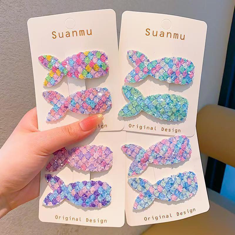 Mermaid Tail Sequin Hairpin Girls' Cute Broken Hair Clip Korean Style Hair Accessories Headdress Flash Diamond Children BB Clip