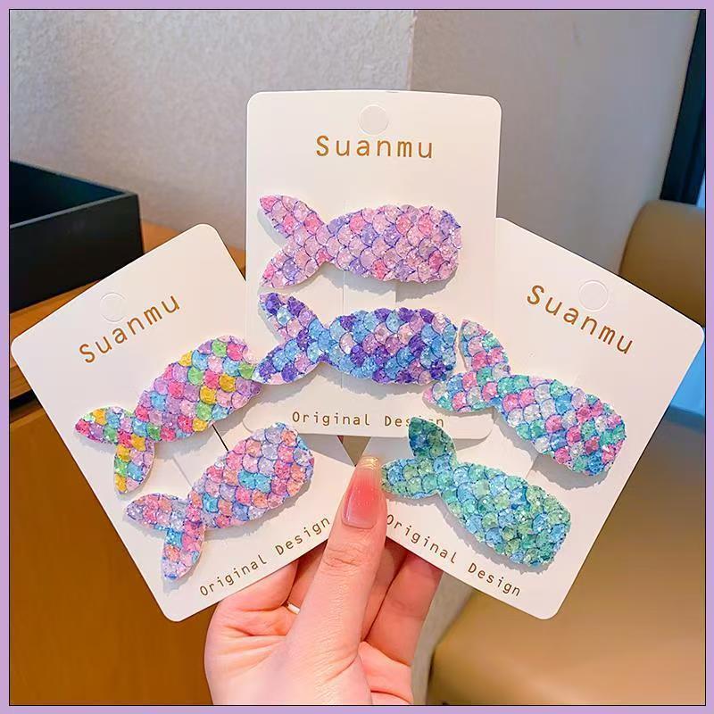 Mermaid Tail Sequin Hairpin Girls' Cute Broken Hair Clip Korean Style Hair Accessories Headdress Flash Diamond Children BB Clip