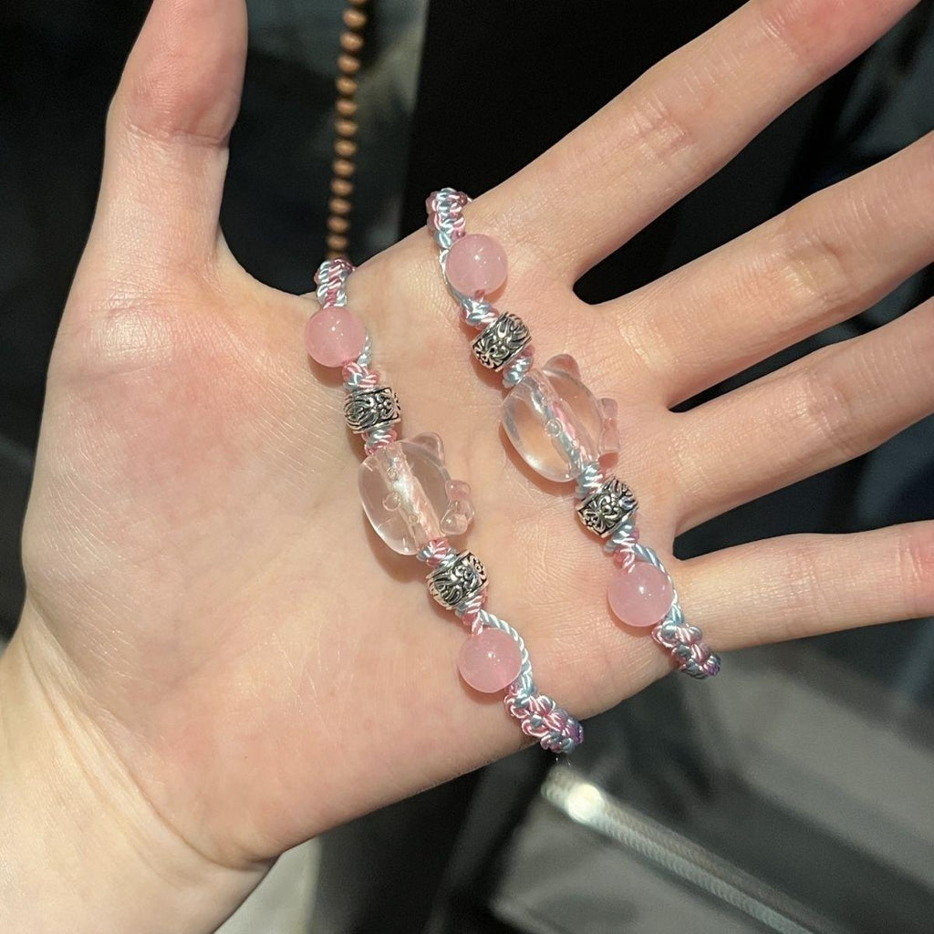 Hellokitty Hand-Woven Blue Pink Bracelet Niche Cute Student Girlfriends Gift Hello Kitty Accessories