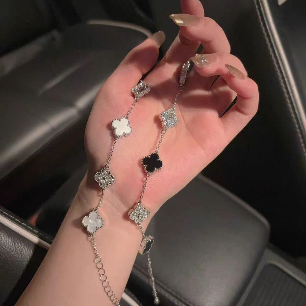 Clover Bracelet Women's Light Luxury High-Grade Niche Design Zircon Flower All-Match Black and White Panda Bracelet Chain