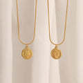 Cross-Border French Retro Portrait Coin Avatar Necklace Female Ins Style Stainless Steel round Coin Pendant Clavicle Chain