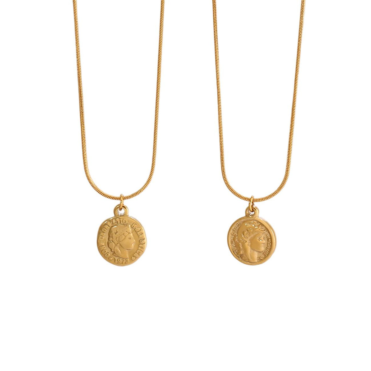 Cross-Border French Retro Portrait Coin Avatar Necklace Female Ins Style Stainless Steel round Coin Pendant Clavicle Chain