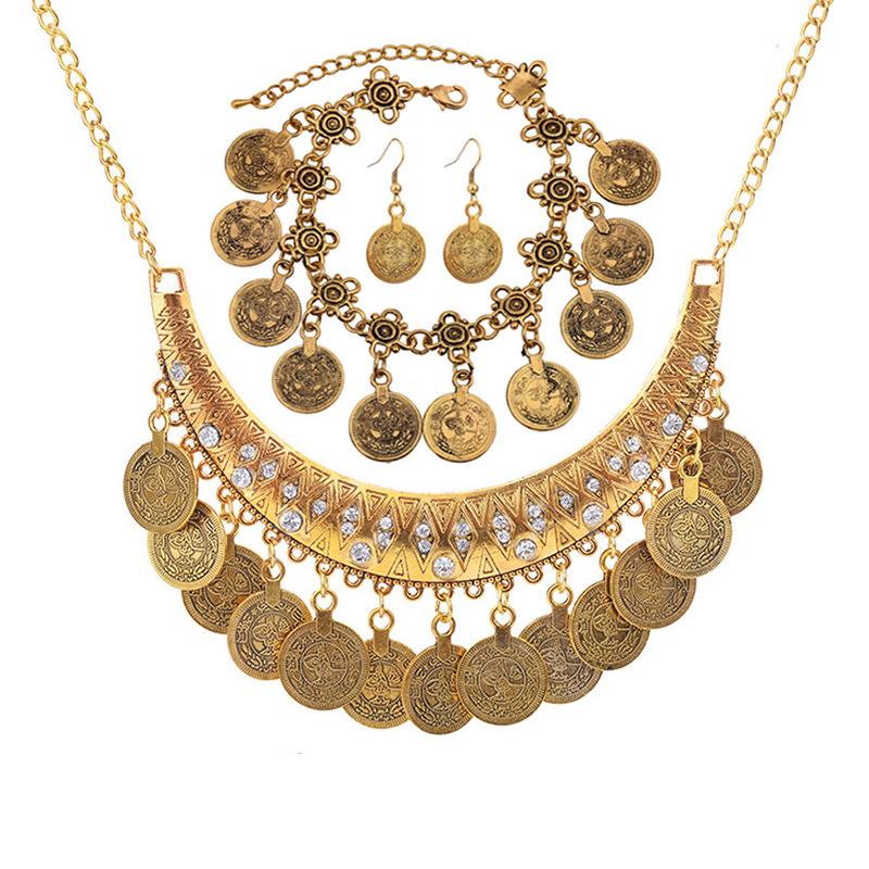 Vintage Golden Coin Necklace Coin Clavicle Chain Ethnic Style Travel Jewelry Jewelry Film and Television Accessories Cross-Border Supply