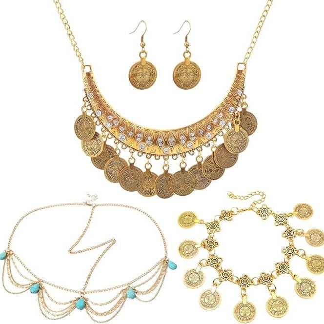 Vintage Golden Coin Necklace Coin Clavicle Chain Ethnic Style Travel Jewelry Jewelry Film and Television Accessories Cross-Border Supply