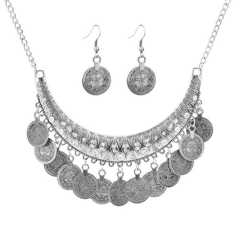 Vintage Golden Coin Necklace Coin Clavicle Chain Ethnic Style Travel Jewelry Jewelry Film and Television Accessories Cross-Border Supply