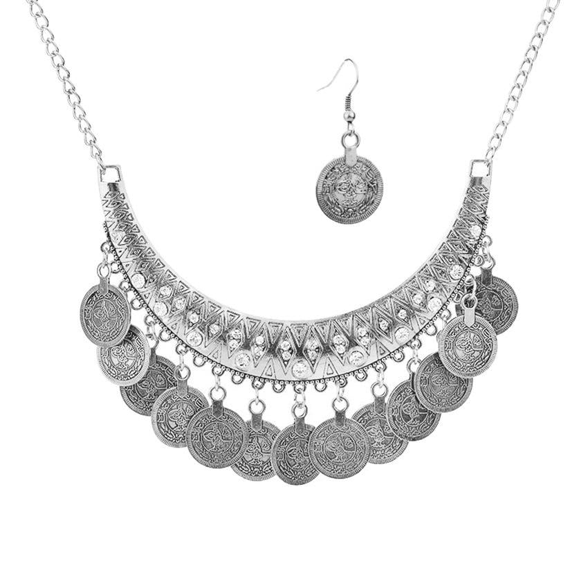 Vintage Golden Coin Necklace Coin Clavicle Chain Ethnic Style Travel Jewelry Jewelry Film and Television Accessories Cross-Border Supply