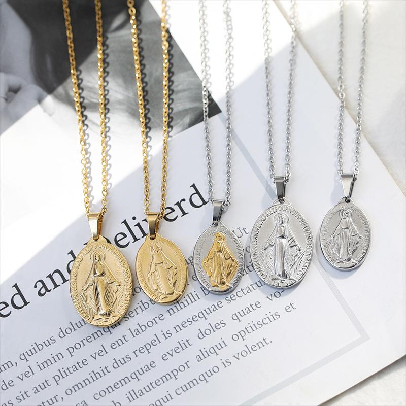 Dianyi Jewelry Stainless Steel Pendant Necklace Coin Necklace Jewelry Wholesale Coin Oval Pendant Necklace