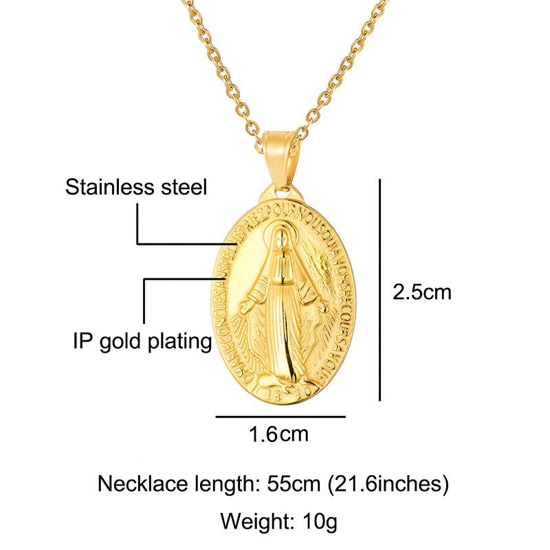 Dianyi Jewelry Stainless Steel Pendant Necklace Coin Necklace Jewelry Wholesale Coin Oval Pendant Necklace