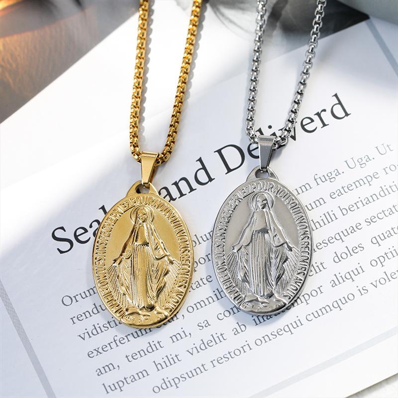 Dianyi Jewelry Stainless Steel Pendant Necklace Coin Necklace Jewelry Wholesale Coin Oval Pendant Necklace