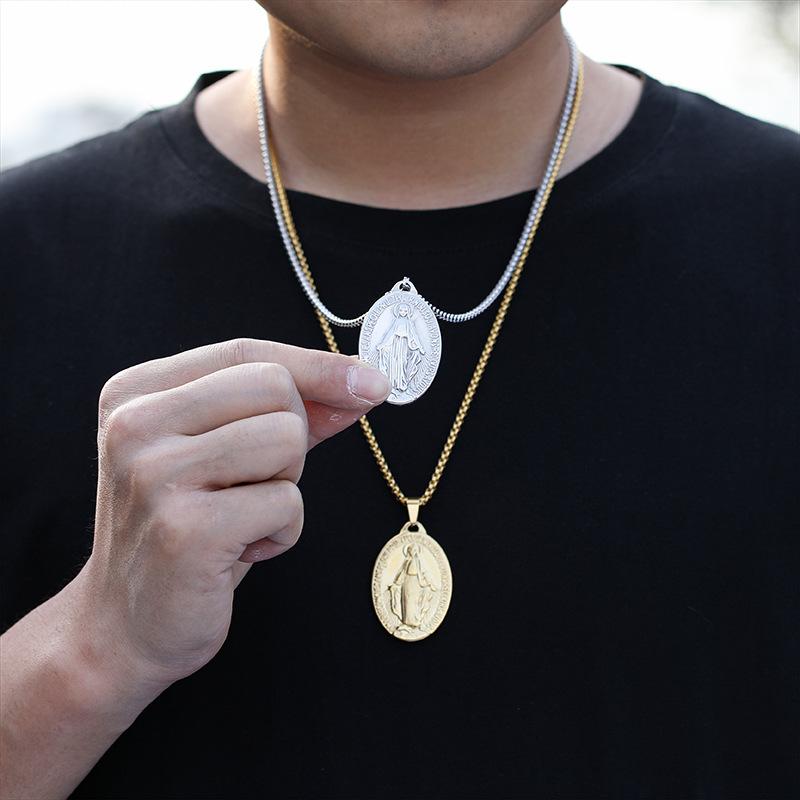 Dianyi Jewelry Stainless Steel Pendant Necklace Coin Necklace Jewelry Wholesale Coin Oval Pendant Necklace