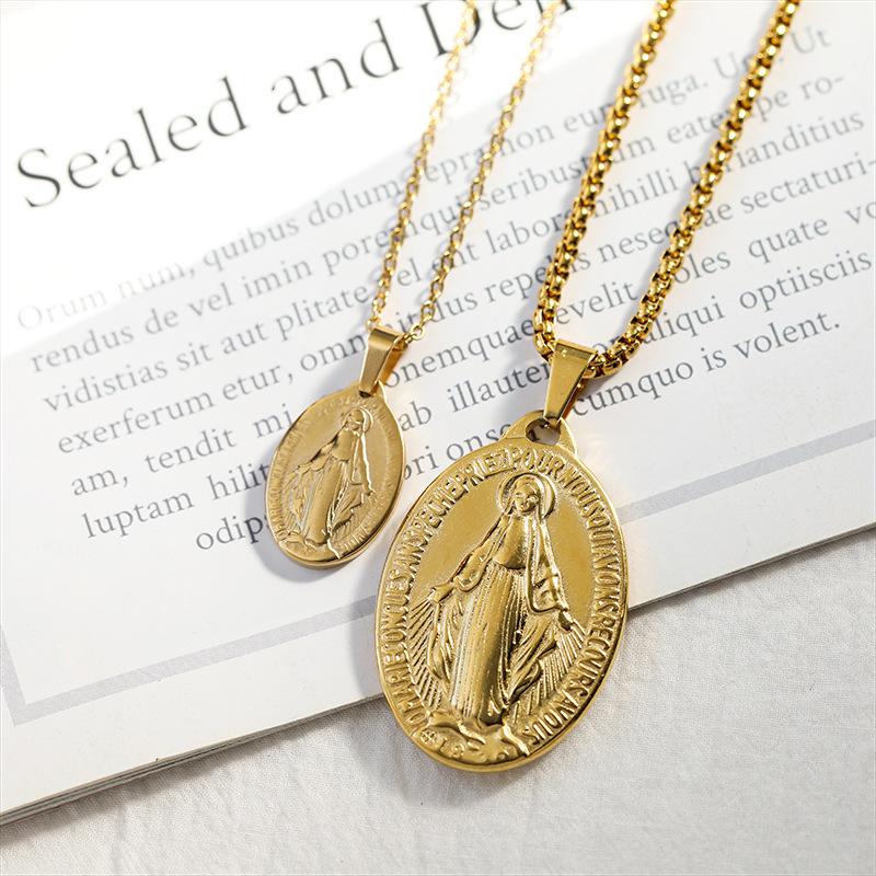Dianyi Jewelry Stainless Steel Pendant Necklace Coin Necklace Jewelry Wholesale Coin Oval Pendant Necklace