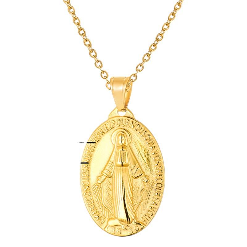 Dianyi Jewelry Stainless Steel Pendant Necklace Coin Necklace Jewelry Wholesale Coin Oval Pendant Necklace